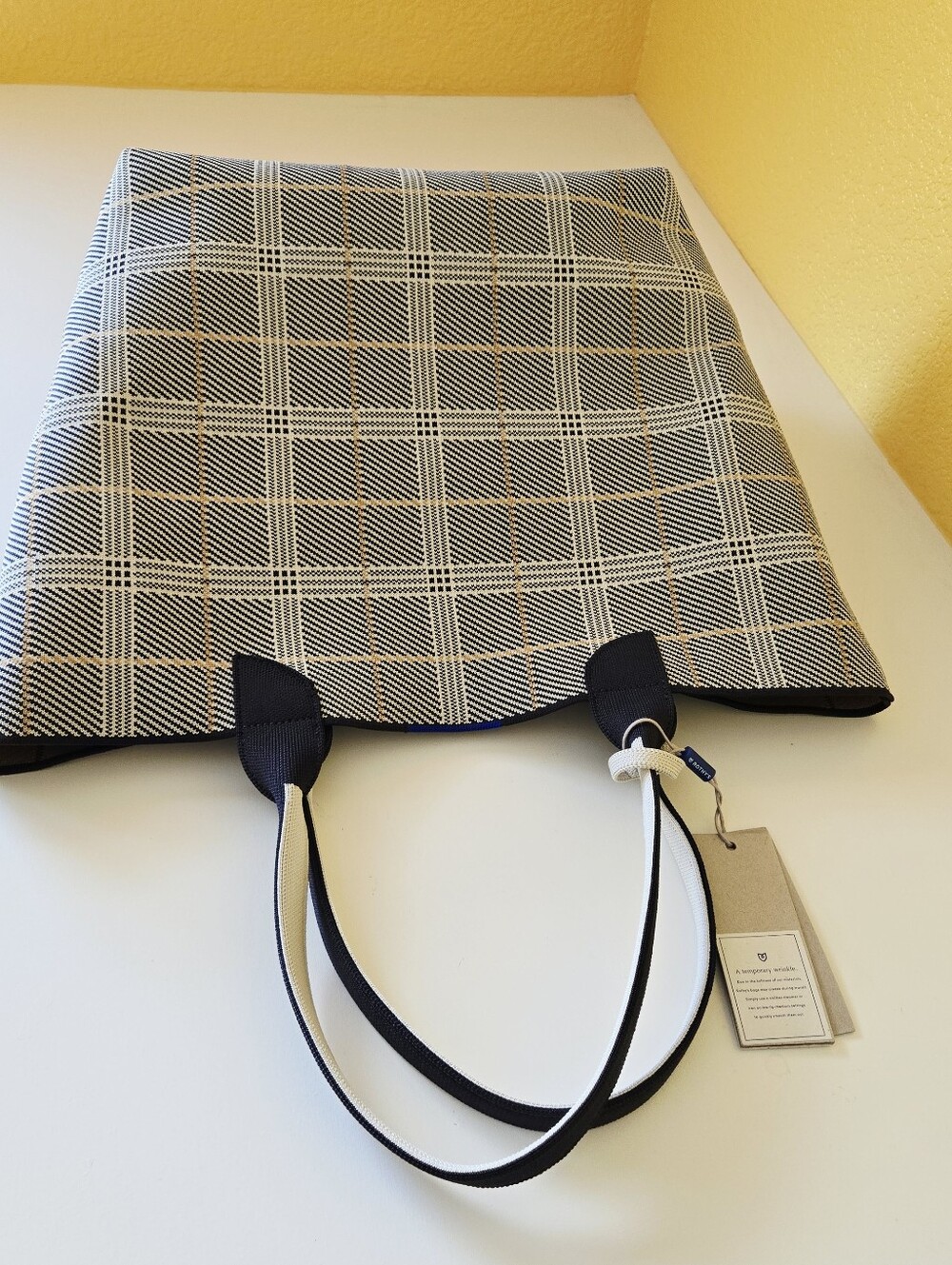 Rothy's The Lightweight Tote Bag In Glen Plaid Black Grey Yellow Tan Reversible - Picture 8 of 16